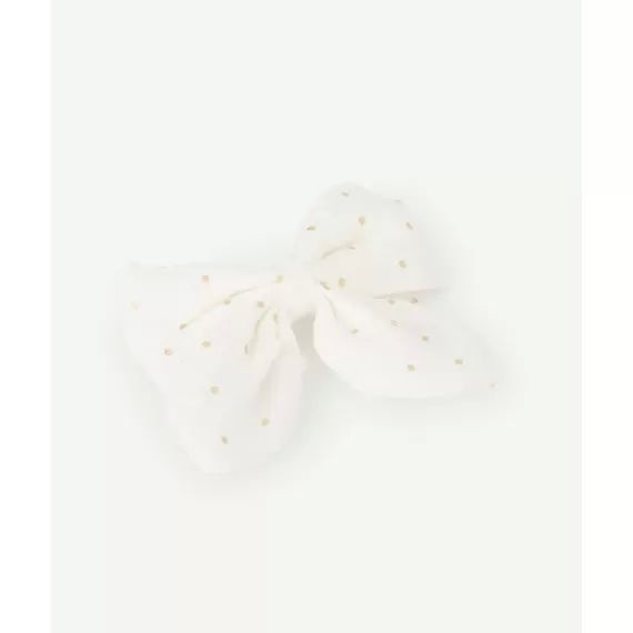 Barrette bébé fille avec noeud blanc et pois couleur dorée –  – Soldes