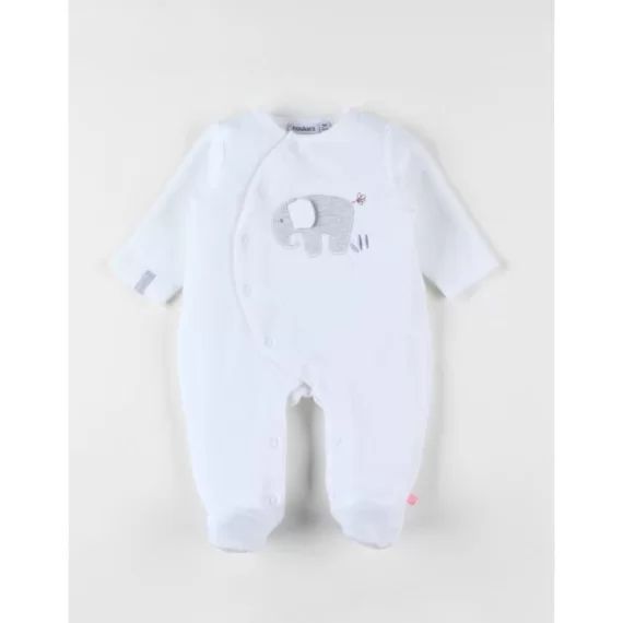Pyjama Naissance 1 Pièce Éléphant En Jersey Blanc