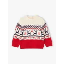Pull jacquard de Noël bébé capsule famille rouge