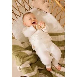 Ensemble Gilet Et Pantalon Bébé En Tricot Hello Baby Ecru