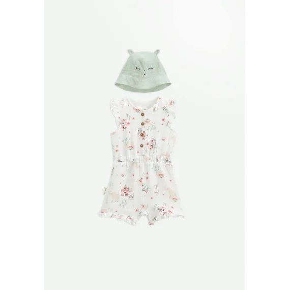 Combishort Bébé + Chapeau En Gaze De Coton Arya Ecru