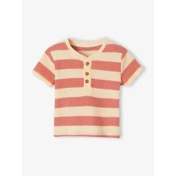 T-shirt rayé bébé en maille nid d’abeille tomette
