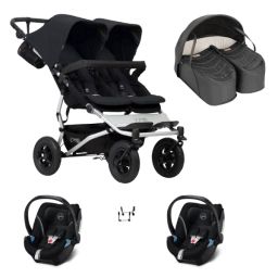 Poussette Double Mountain Buggy Duet V3.2 – Black + Cocoon Jumeaux + 2 Coques Auto Cybex Aton 5 – Deep Black