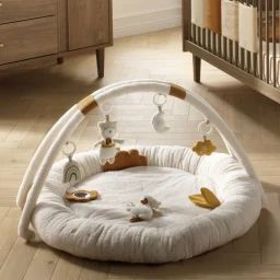 Tapis D&rsquo;éveil Rond En Bouclette Coton Bio Blanc/jaune