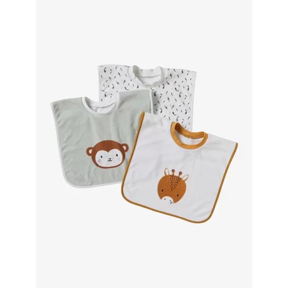 Lot de 3 bavoirs animaux à enfiler écru