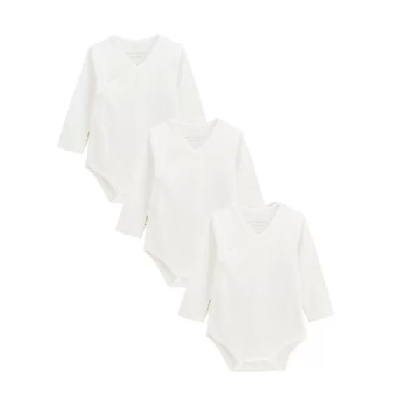 Lot De 3 Bodies Bébé Manches Longues Croisés Blanc