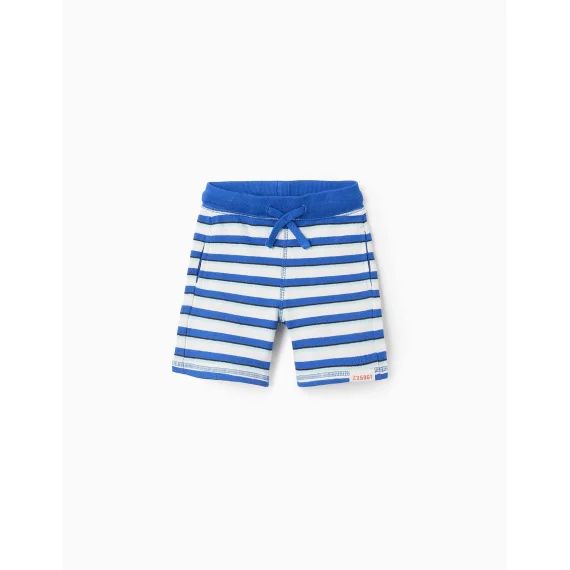Short En Piqué De Coton À Rayures Bleu