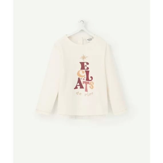 T-shirt bébé fille en coton bio écru avec étoiles couleur dorée et message –  – Soldes