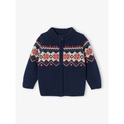 Gilet jacquard zippé bébé marine