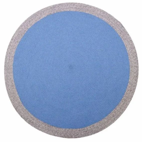 Tapis Enfant Nolan Laine Mélangée Bleu / Lin Rond Ø120 – Nattiot Bleu