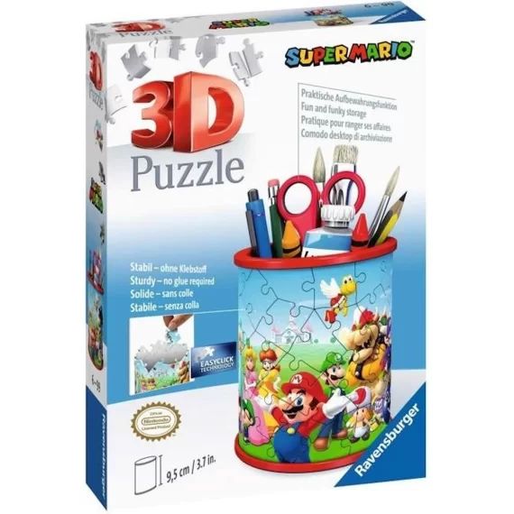 SUPER MARIO Puzzle 3D Pot à crayons – Ravensburger – Puzzle 3D enfant – sans colle – Pot à crayons 54 pièces – Dès 6 ans bleu