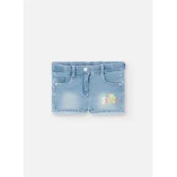 Short En Denim Avec Détail Brodé Bleu