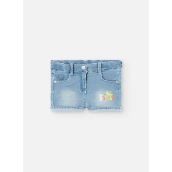 Short En Denim Avec Détail Brodé Bleu