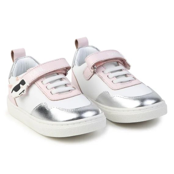 Baskets à lacets en cuir UNISEXE Argent