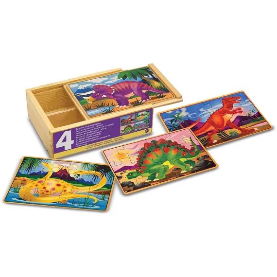 Ensemble Puzzles Dinosaures 12 Pièces Marron