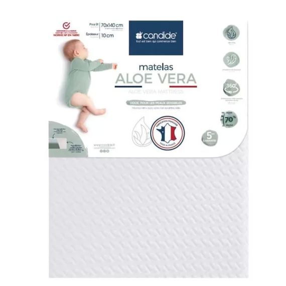 Matelas bébé 70x140cm Aloé Vera déhoussable 360° Blanc blanc