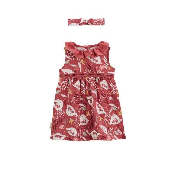Robe Bébé + Headband En Gaze De Coton Alba Rose