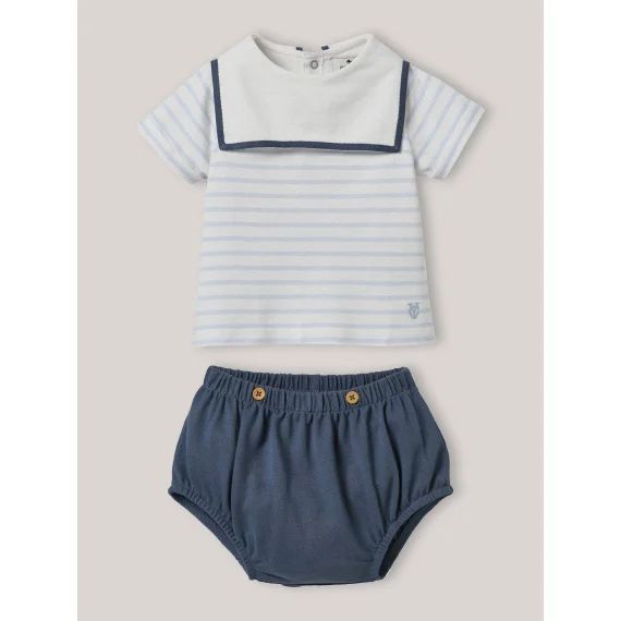Ensemble Marin En Coton Biologique Rayure Ciel