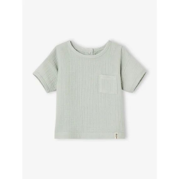 T-shirt bi-matière bébé manches courtes vert d&rsquo;eau