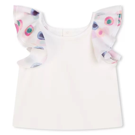 T-shirt à volants et broderie Fille Blanc