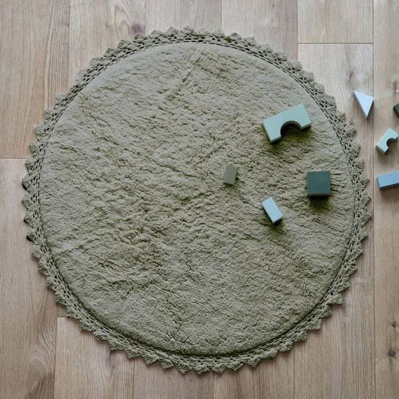 Tapis Rond Coton Lavable Finition Crochet Perla – Nattiot – Olive Vert