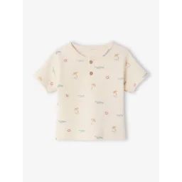 Tee-shirt bébé en maille nid d&rsquo;abeille imprimée écru