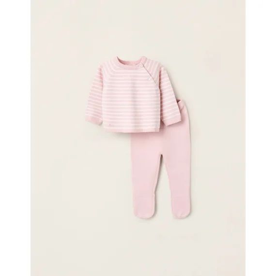 Ensemble En Maille À Rayures Rose