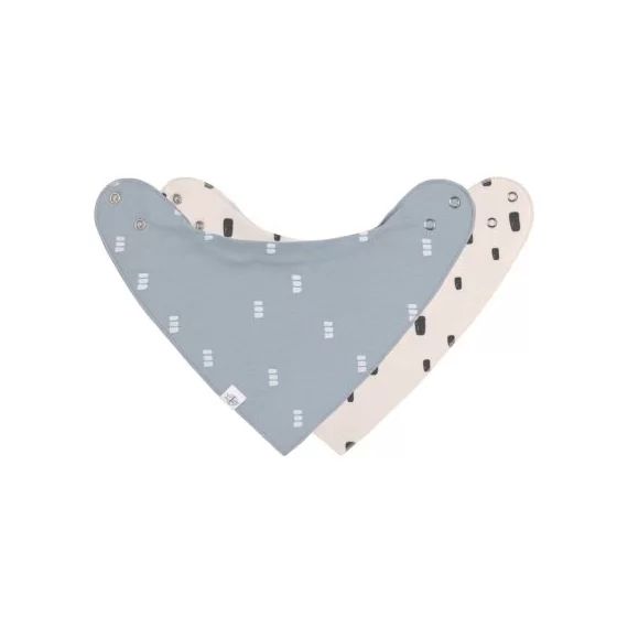 Lot de 2 bavoirs bandanas en coton bio bleu et blanc