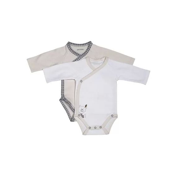 Lot de 2 bodies croisés manches longues Timouki (1 mois : 54 cm)