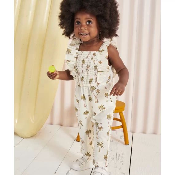 Combinaison bébé fille blanche en coton avec palmiers floqués –  – Soldes