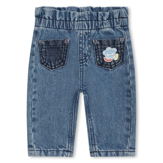 Jean en coton avec badge Fille Bleu