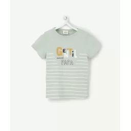 T-shirt bébé garçon en fibres recyclées rayé vert et blanc –  – Soldes
