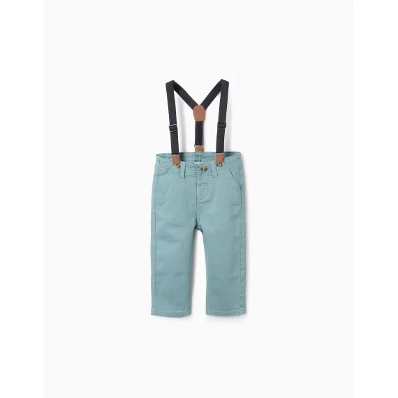 Pantalon En Sergé Avec Bretelles Amovibles Bleu Clair
