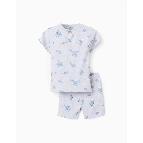 Pyjama Côtelé En Coton Gris Clair