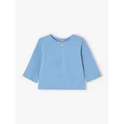 Chemise bébé esprit liquette en gaze de coton bleu pâle
