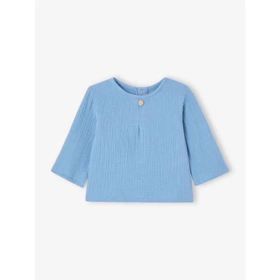 Chemise bébé esprit liquette en gaze de coton bleu pâle