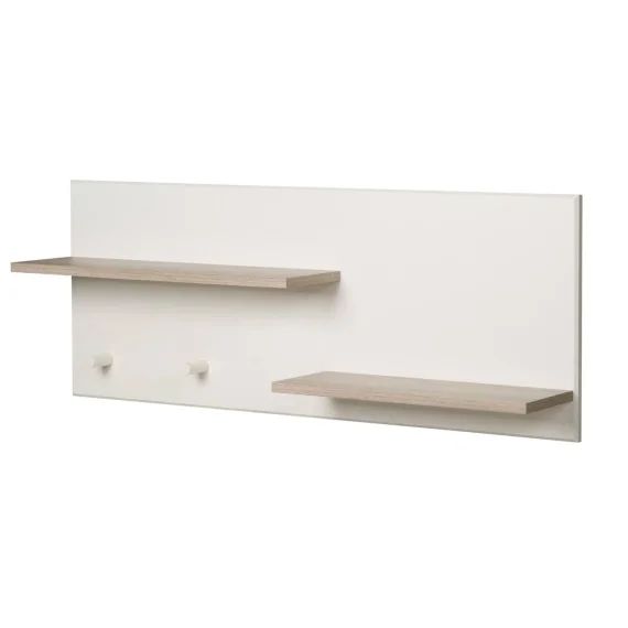 Étagère Murale 2 Tablettes Et 2 Patères Felicia Blanc Cassé / Décor Bois Luna