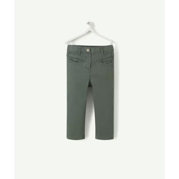 Pantalon slim bébé fille vert avec poches volantées