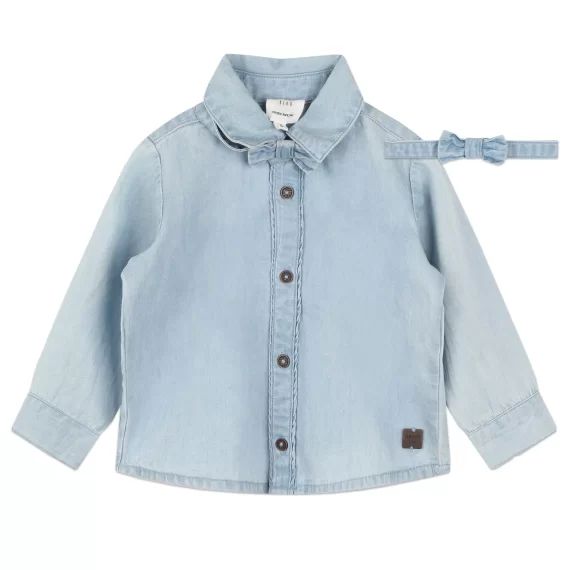 Chemise et noeud en denim léger Garçon Bleu