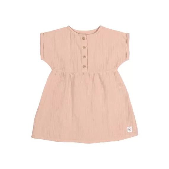 Robe en mousseline de coton bio GOTS rose (3-6 mois)