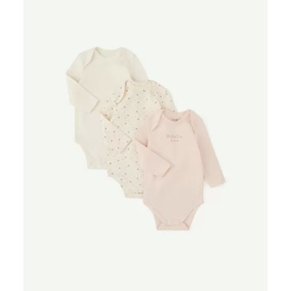 Lot de 3 bodies bébé en coton bio avec message et imprimé coeurs –  – Soldes