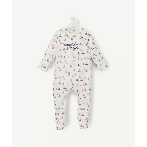 Dors bien bébé blanc en coton bio imprimé bateau et message –  – Soldes