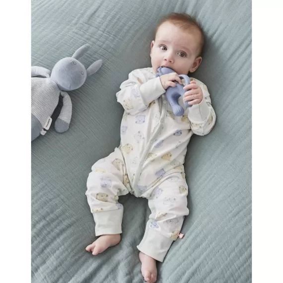 Pyjama combi longue évolutif en coton bio bleu