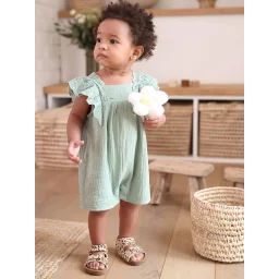 Combishort en gaze de coton bébé vert sauge