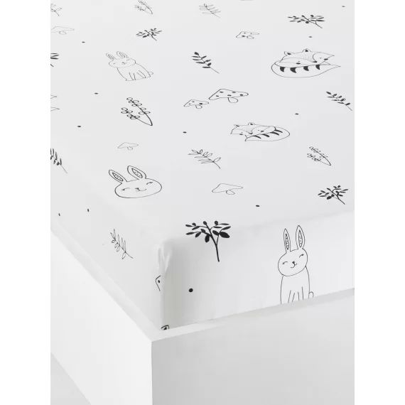 Drap housse bébé FORETMAGIQUE blanc / noir