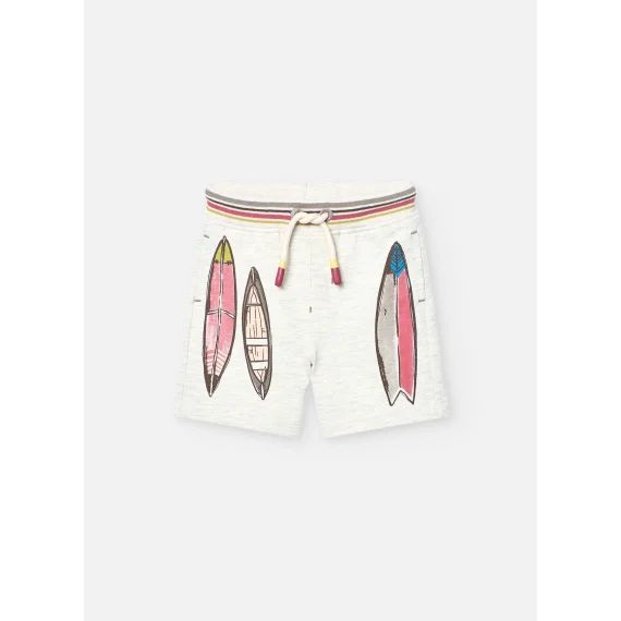 Bermuda En Coton Avec Dessin Frontal Beige