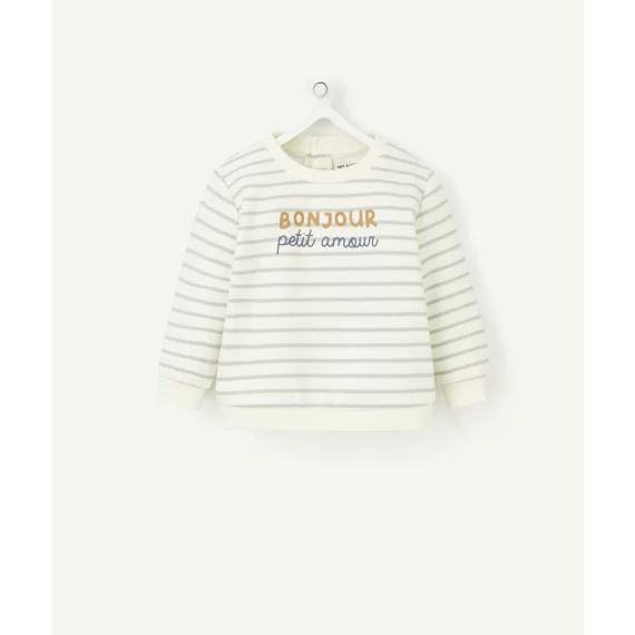 Sweat bébé avec rayures vertes et message