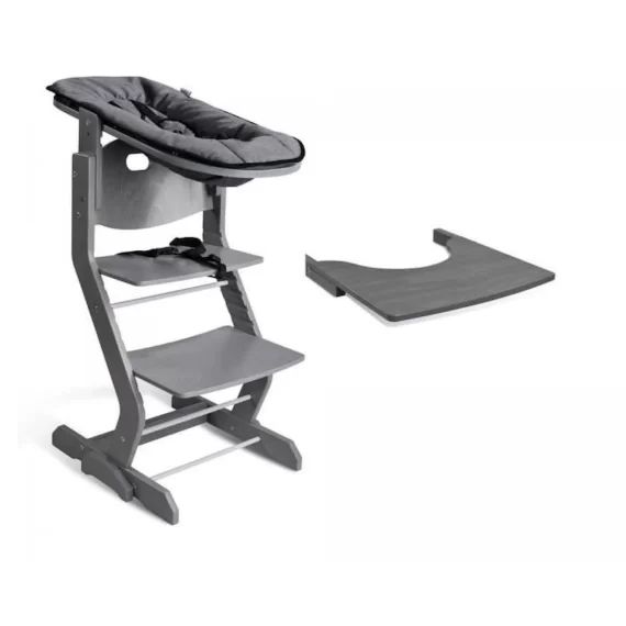 Tissi – Chaise haute avec attache bébé et plateau gris gris