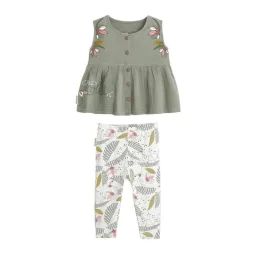Ensemble Blouse En Gaze De Coton Et Legging Bébé Fille Crazy Colibri Vert