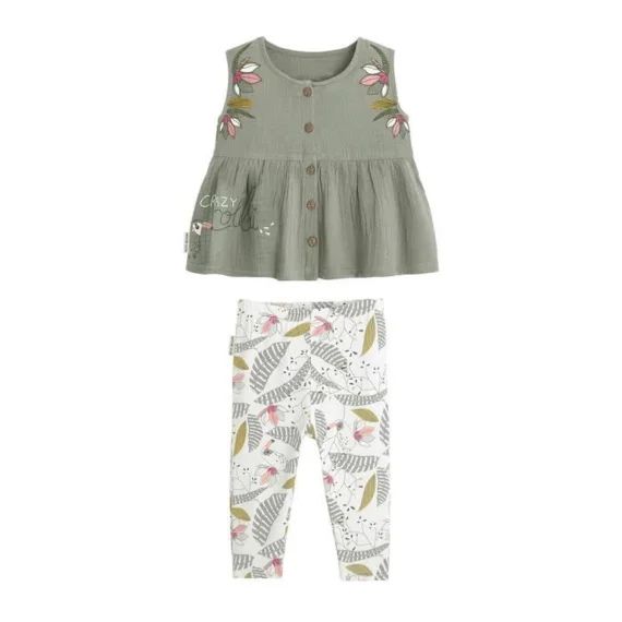 Ensemble Blouse En Gaze De Coton Et Legging Bébé Fille Crazy Colibri Vert